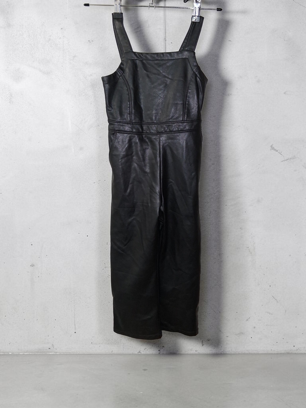 abercrombie kids Black Faux Leather Square-Neck Jumpsuit